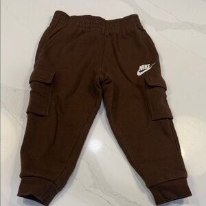 Nike Kids Brown Cargo Jogger Sweatpants with White Swoosh